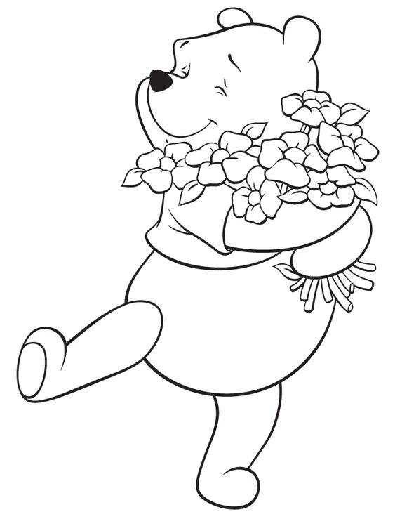 หมีพูกอดกับดอกไม้