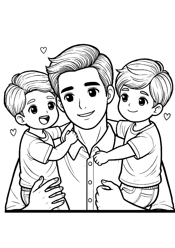 คุณพ่อกำลังกอดลูกชายสองคน