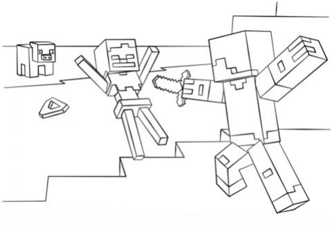 minecraft-steve-vs-skeleton-coloring-page