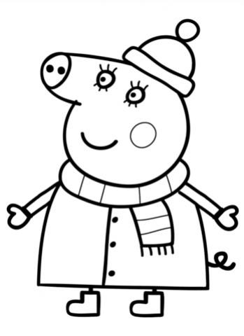 mummy pig in winter suit