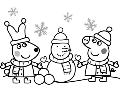 peppa and rebecc are making snowman