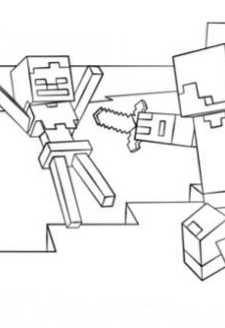 ภาพวาดระบายสีminecraft-steve-vs-skeleton-coloring-page