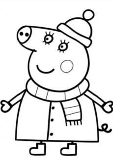 ภาพวาดระบายสีmummy pig in winter suit